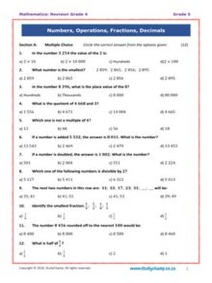 cover image of Grade 5 Maths Test: Revision Grade 4